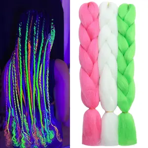 3pcs Colorful Braiding Hair Colored Jumbo Braids Extensions Pre Stretched 24inch Synthetic Multi Color Glow in the Dark Hair