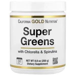 California Gold Nutrition Super Greens with Spirulina, Chlorella, Kelp, and Apple Pectin, 8.8 oz (250 g)