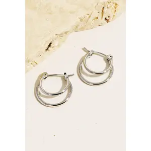 Layered Silver Latch Hoop Earrings