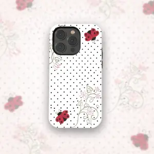 Polka Dot Ladybug Phone Case, Cute Y2K Art, Kawaii Floral Coquette Case, Samsung Galaxy, IPhone 17 16 15 14 13 12 11 Pro Max Plus