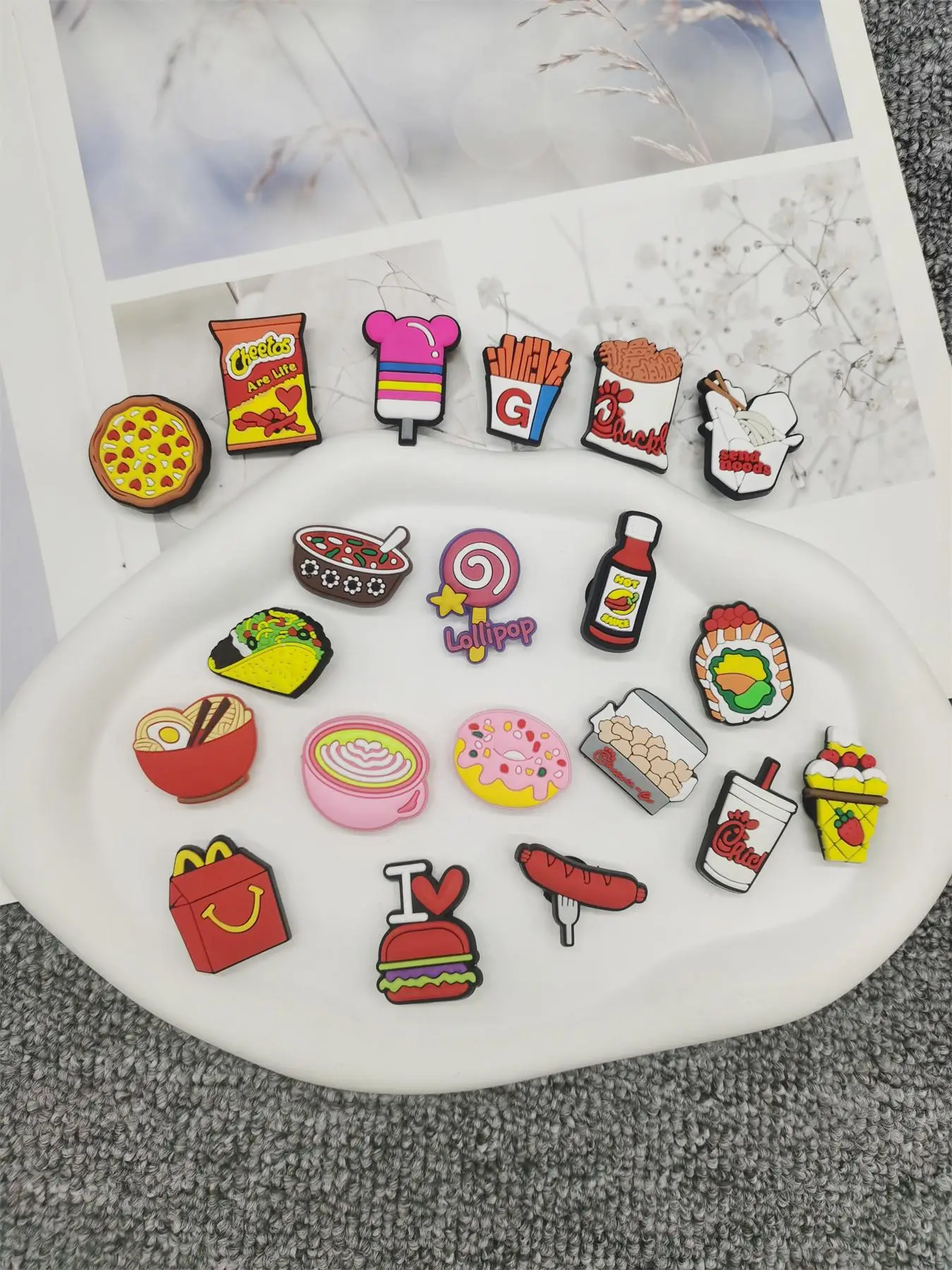 Cute Colorful Hamburger Design Shoe Charms for Clogs, 20pcs Cartoon Pizza & French Fries Design Shoe Decoration, Trendy All-match Charms for Men & Wom