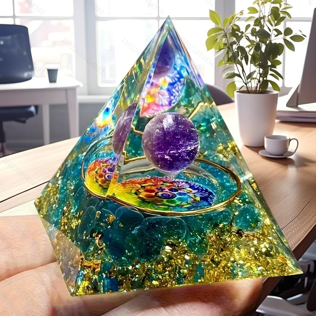 Opal & Blue Sand Orgone Pyramid – Feng Shui Crystal Healing for Living Room Energy Balance, Positive Chi Home Decor, Spiritual Gift for Housewarming Christmas
