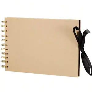 1 book 60 page (30 sheets) scrapbook album, anniversary album, meaningful DIY handmade gift, kraft paper scrapbook album for wedding guests and anniversaries, family DIY scrapbook, craft paper DIY, birthday gift (khaki) Scrapbook Photo Album