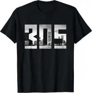 100%cotton Vintage Miami Florida 305 Area Code Skyline T-Shirt