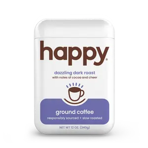 Happy Coffee - Dazzling Dark Roast Ground coffee 12 oz withe notes of cocoa and cheer