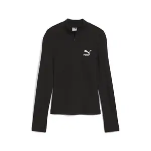 PUMA Womens Classics Ribbed Mock Neck Long Sleeve Half Zip  Casual Tops Casual - Black