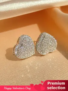 Women's Spring Summer Rhinestone & Heart Stud Earrings As Gift,  Luxury Jewelry, Elegant All-match Jewelry for Girls Gift, Female Classic Fashion Accessories for Daily Wear, Valentine's Day, Gift