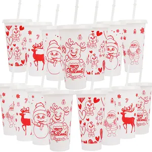 10/20/30 Pack Christmas Plastic Water Cup With Lid, Straw Cup, Party Cup - 24oz Reusable Plastic Hot And Cold Drink Cup With Santa Claus, Reindeer, Christmas Tree, Snowman Heart, 710ml Large Capacity, Lightweight And Easy To Carry new tumbler