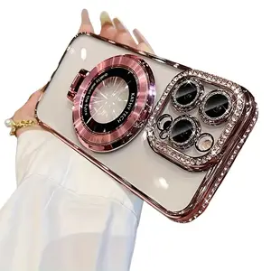 Luxury Bling Glitter Ring Bracket Magnetic Plating Phone Case For iPhone 15 14 13 12 11 Pro Max 15 Plus Kickstand Shockproof Soft Back Cove Accessories Protection