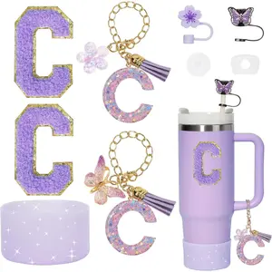9 PCS Stanley Cup Accessories Set - Compatible with 30oz & 40oz Stanley Cup, Includes 2 Straw Covers, Boot, Spill-Proof Stopper, 2 Handle Charms & 2 Sticker Letters (Letter C)