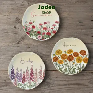 Personalized Watercolor Birth Month Flower Ring Trinket Dish, Birthday Jewelry Dish, Wedding Bridesmaid Gift