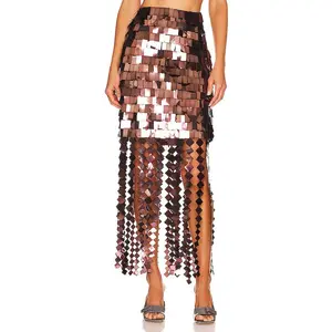 JONATHAN SIMKHAI Lucee Sequin Midi Skirt in Chocolate