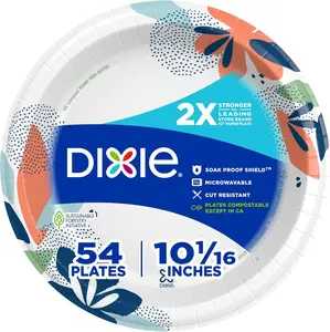 Dixie Large Paper Plates, 10 Inch, 54 Count, 2x Stronger, Microwave Safe, Soak-Proof, Cut-Resistant, Disposable Plates for Everyday Breakfast Meals
