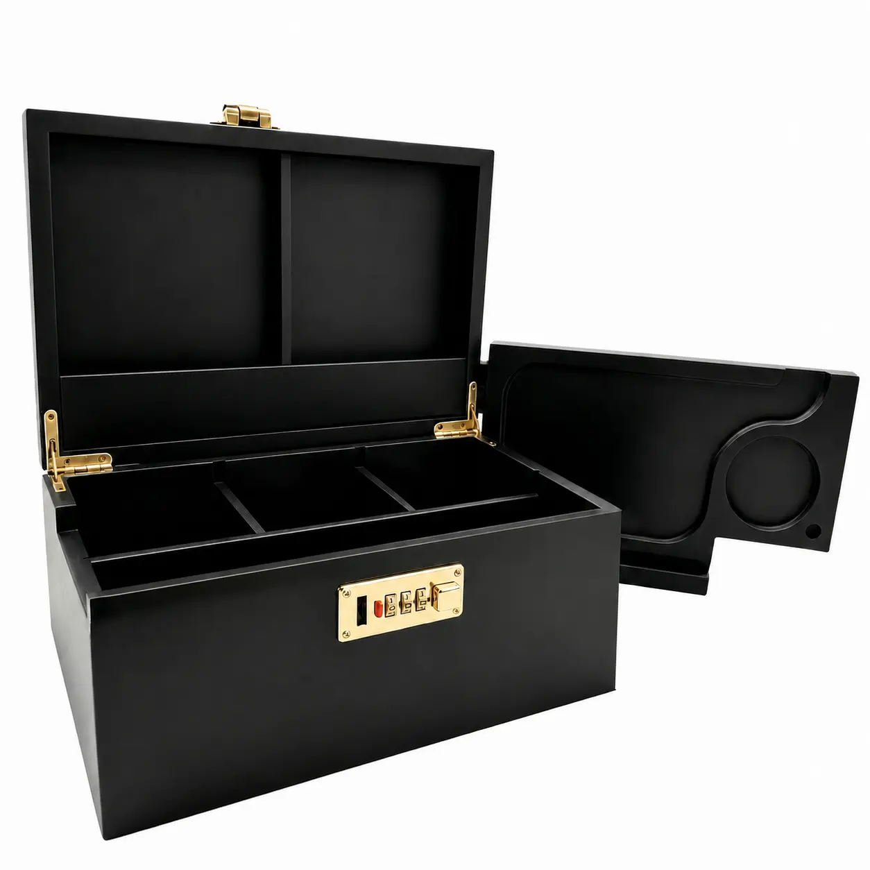 SINKZAICO Eco-Friendly Bamboo Rectangle Storage Box - Lockable Handmade Wooden Gift Chest with Removable Dividers, Compartments & Accessories, Modern Present for Mother's Day, Housewarming (Black)