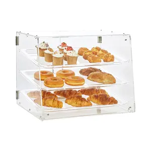 VEVOR Pastry Display Case, 3-Tier Commercial Countertop Bakery Display Case, Acrylic Display Box with Rear Door Access Removable Shelves, Keep Fresh for Donut Bagels Cake Cookie, 20.7x17x16.3