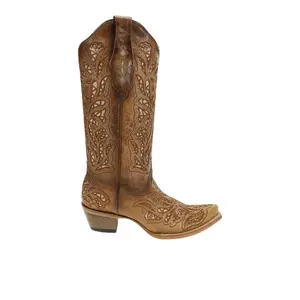 Corral Boots Womens Glitter Inlay And Embroidered Snip Toe Pull On  Casual Boots Mid Calf Mid Heel 2-3" - Brown