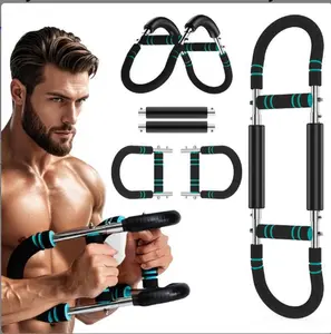 Portable Adjustable Power Twister Arm & Chest Workout Equipment with Heavy Spring Resistance, Upper Body Strength Training Bar for Home Gym Use