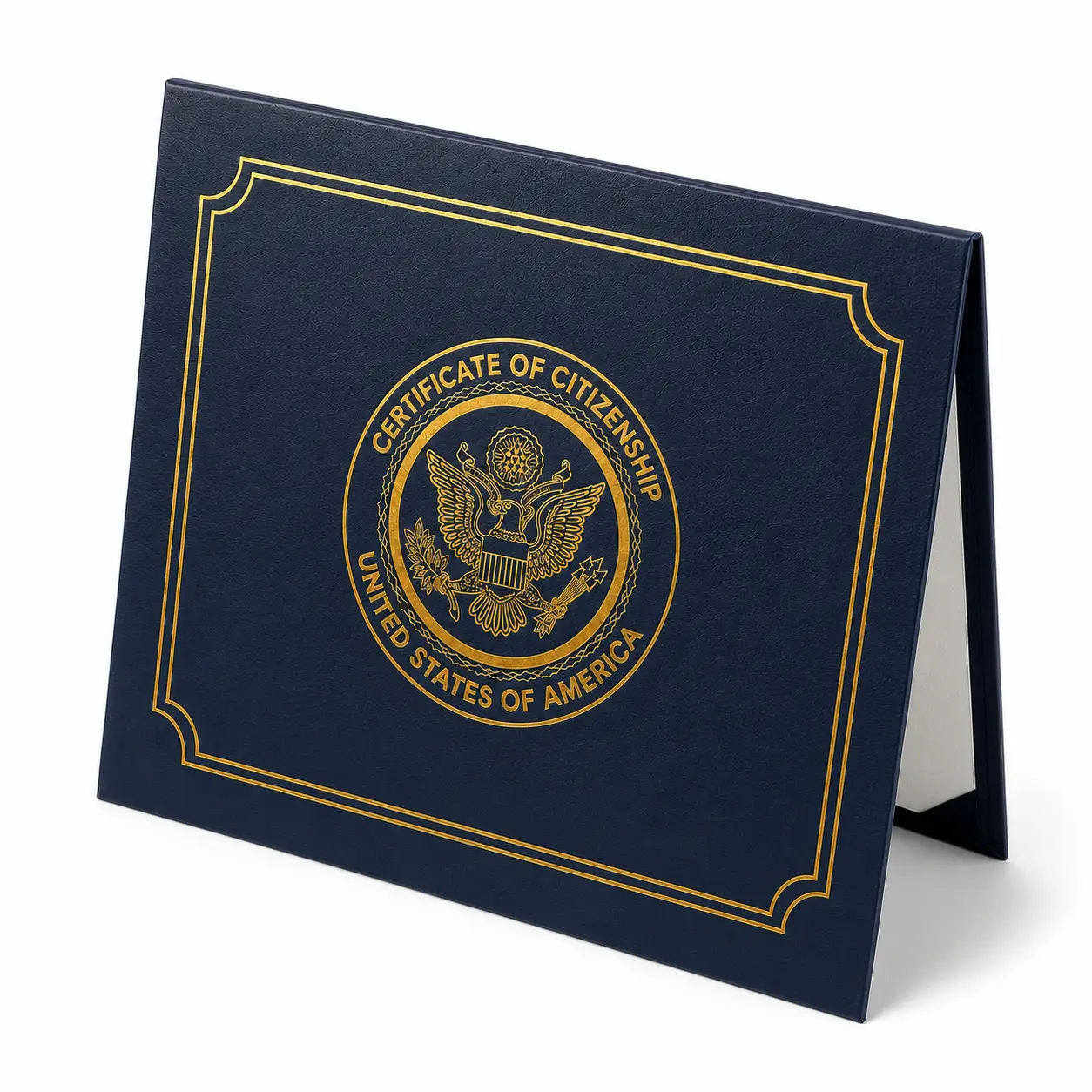 US Citizenship Certificate Holder Faux Leather Navy Blue Padded with Gold Foil Seal & Clear Ribbons for 2017-2026Certificates Organiser Plastic Leaf,passport holder
