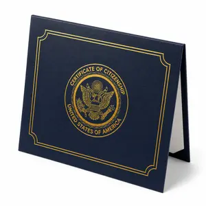 US Citizenship Certificate Holder Faux Leather Navy Blue Padded with Gold Foil Seal & Clear Ribbons for 2017-2026Certificates Organiser Plastic Leaf,passport holder