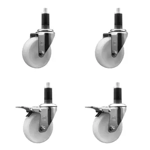 Service Caster SCC-EXTTL20S414-NYS-2-S-2-114 Heavy Duty Nylon Swivel Expanding Stem Caster Set of 4, 4 in. White Furniture Moving Wheel, 1.25 in. Stems, Lockable Swivel, Swivel Wheels