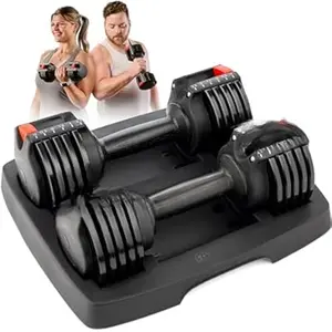 Adjustable Dumbbells Set - 5in1-15lb 25lb 43lb 55lb weights Set & Single with Rack - Quick Adjust, Secure Grip - Compact Hand Weights for Men Women Home Gym