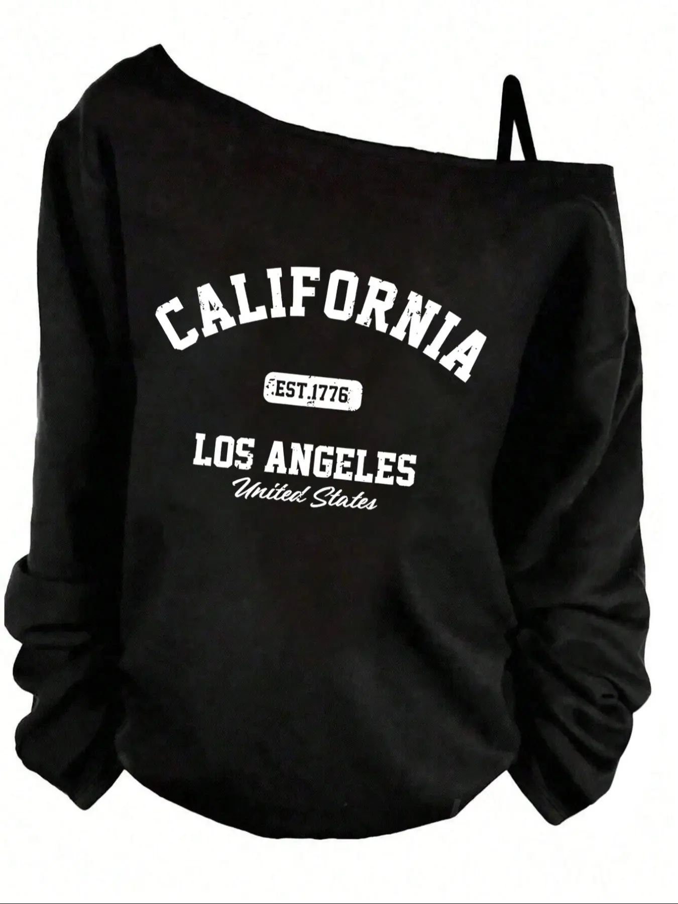 Women's Off-Shoulder Long Sleeve Casual Knit Sweatshirt, Tops, California Letter Print, Loose Fit, Spring & Fall Fashion, Outdoor Street Style, Knitwear