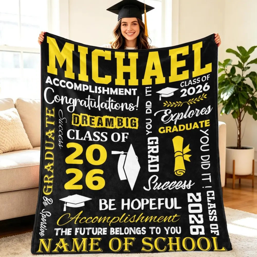 Personalized Graduation Blanket - Custom Class of 2026 Maroon Gold Varsity Collegiate Design, Custom Text Graduation-Themed Gift for "Michael", Personalized Blankets, Collegiate Design Blankets