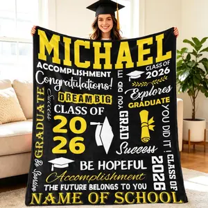 Custom Class of 2026 Graduation Blanket, Maroon Gold Varsity Throw Blanket, "Michael" Personalized Grad Gift