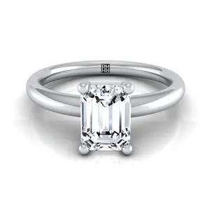 Rounded Comfort Fit Solitaire Emerald Cut Engagement Ring Setting in Platinum