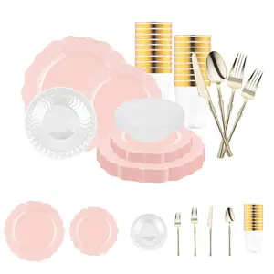 Pearl Pink Round Lotus Plastic Tableware Set