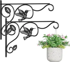 2 Pack Heavy Duty Plant Hooks for Hanging - 12 Inch Metal Wall Hangers Indoor/Outdoor, Sturdy Plant Bracket for Bird Feeders, Planters, Lanterns, Wind Chimes - Patio, Garden, Home Decor (Black)
