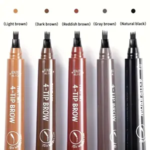 4-Prong Eyebrow Pen Wild Natural Look Waterproof Sweatproof Long-Lasting Smudge-Proof Forked Liquid Eyebrow Pencil Light Brown Hair-Like Brow