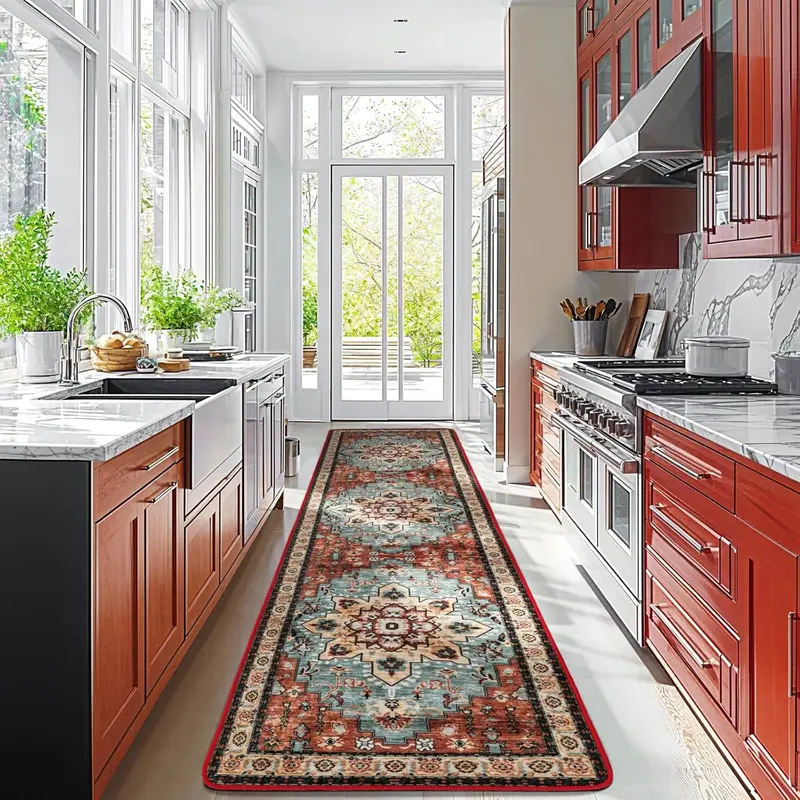 Shilucheng 2x10 Polypropylene Floral Area Rug - Home Decorative, Flat Weave, Indoor Hallway/Kitchen Use, Non-Slip, Waterproof, Wrinkle-Resistant, Durable, Pet-Friendly, Stain-Resistant, Wash-Clean Fast, Anti-Shrink, Vacuum-Friendly, Affordable, Turmeric