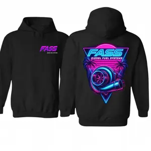 FASS Diesel Fuel Systems Hoodie with Neon Turbocharger Graphic, Futuristic Automotive Streetwear Pullover, Bold Car Enthusiast Outfit for Men and Women