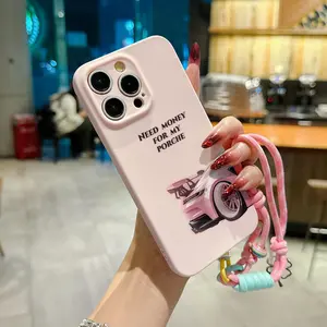 Convenient Lanyard Phone Case with Wrist Strap Sport Car, Tpu Anti-Drop Protection for iPhone 6/7/8/x/11/12/13/14/15/16/17 Pro Max