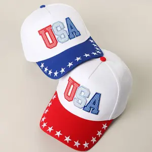 USA Letter Patch Star Brim Trucker Baseball Cap