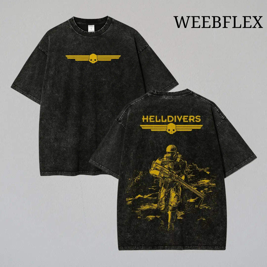 Helldivers 2 Retro Washed Oversized Streetwear Graphic Tee – Limited Edition Men Graphic Tees, Heavy Cotton Unisex Gaming Merch Shirt