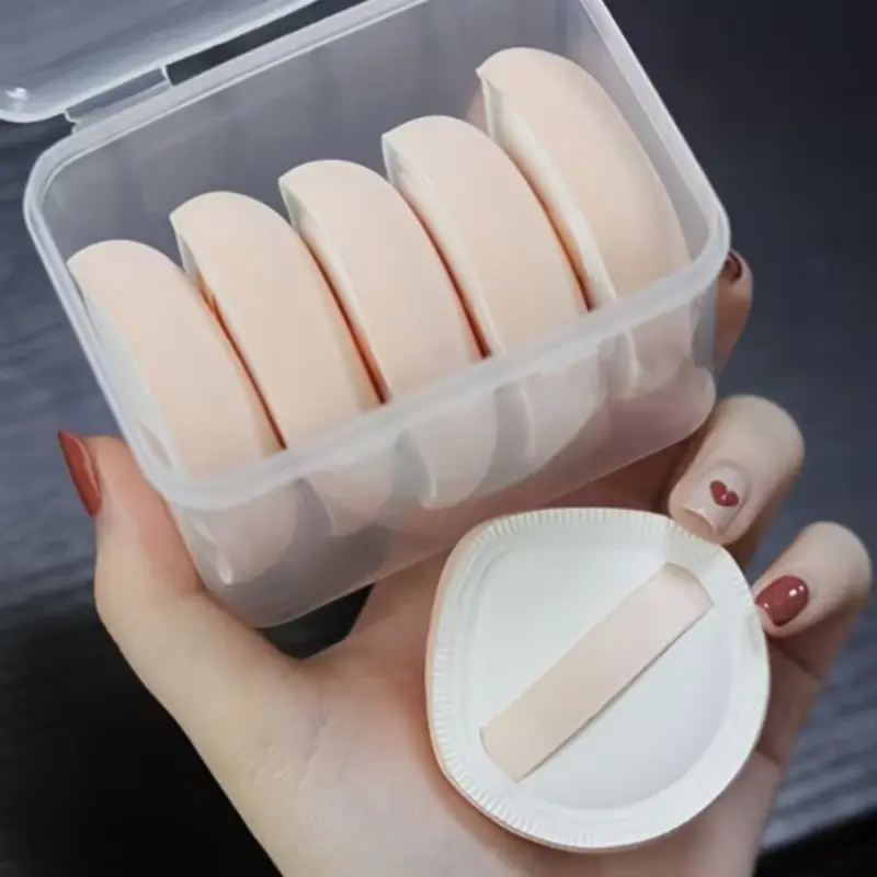 5 Round Portable Foundation Sponge Puffs with Container, Droplet Makeup Sponges, Air Cushion Powder Puffs, Travel Set Ideal for Women, Beauty Sponge, Makeup Friendly, Cosmetics Makeup Tools
