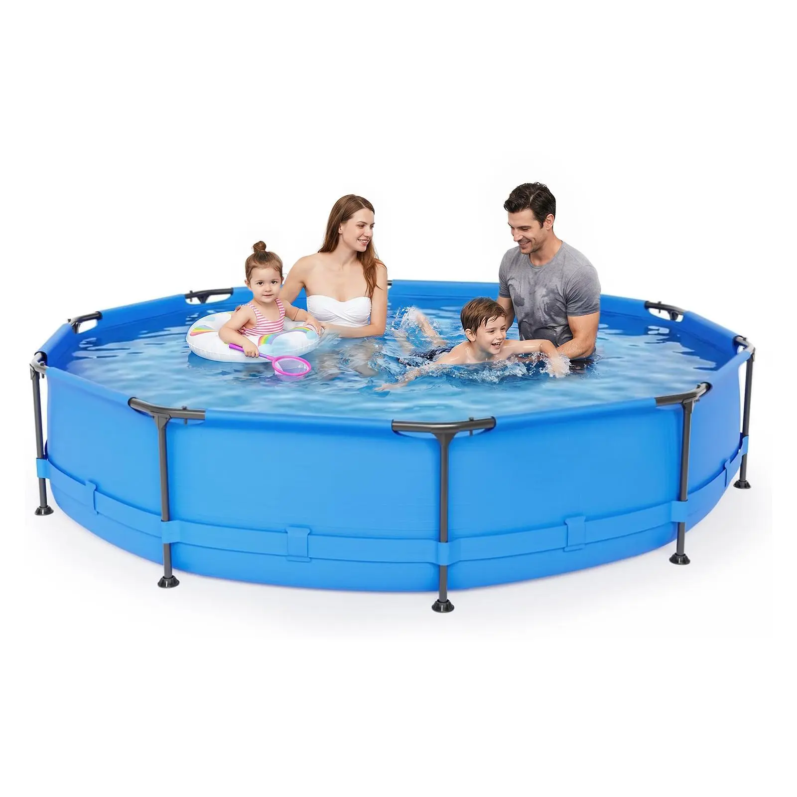 10ft x 30in Metal Frame Above Ground Swimming Pool, Outdoor Backyard Famliy Pool Set with Puncture-Resistant Fabric, Drainage Valve Connector for Kids & Adults (10' x 30", Round, Blue)