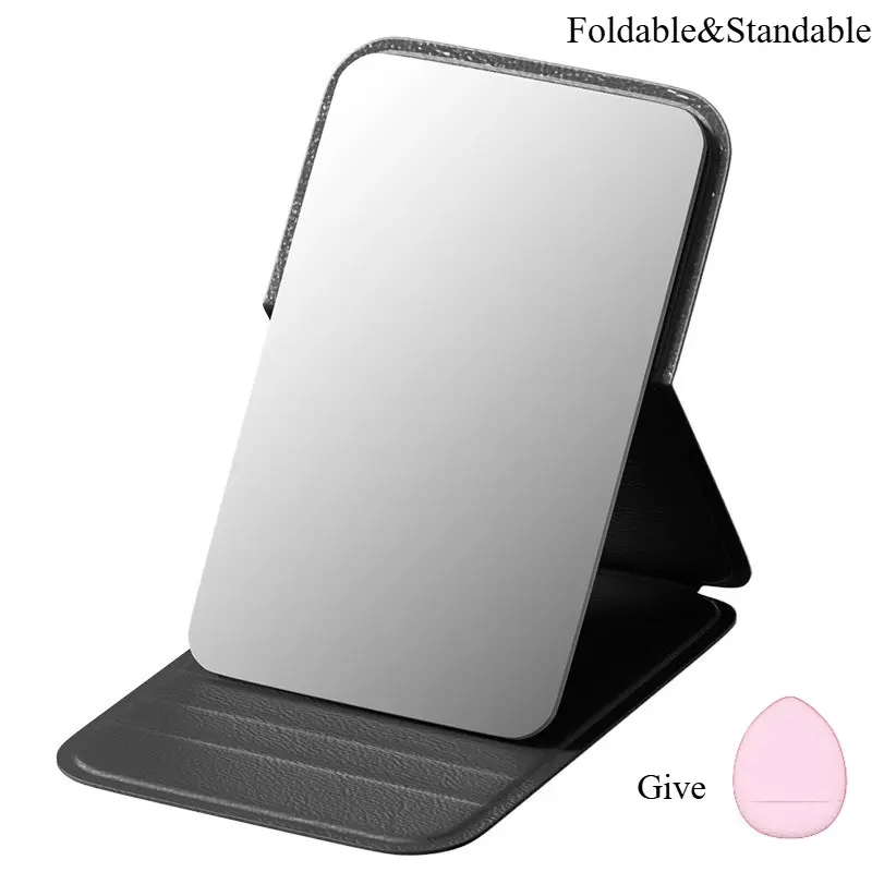 Portable makeup mirror, simple foldable desk makeup mirror, mini travel compact mirror, dormitory desk mirror, portable foldable mirror, beauty mirror, cosmetic mirror, includes a thumb powder puff.