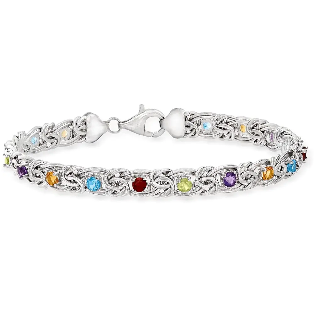 Vintage Chunky Byzantine Irregular Multicolored Gemstone Bracelet, Colorful Layered Bracelet, Silver Bracelet, Comes with Gift Box
