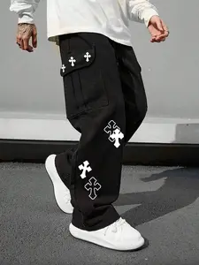 Men's Baggy Loose Wide Leg Cargo Work Pants Trousers, Ankle Length Patterned Print  Pants for Big Thigh, Y2K Skater Streetwear Spring Back to School Casual Hip Hop Outfit