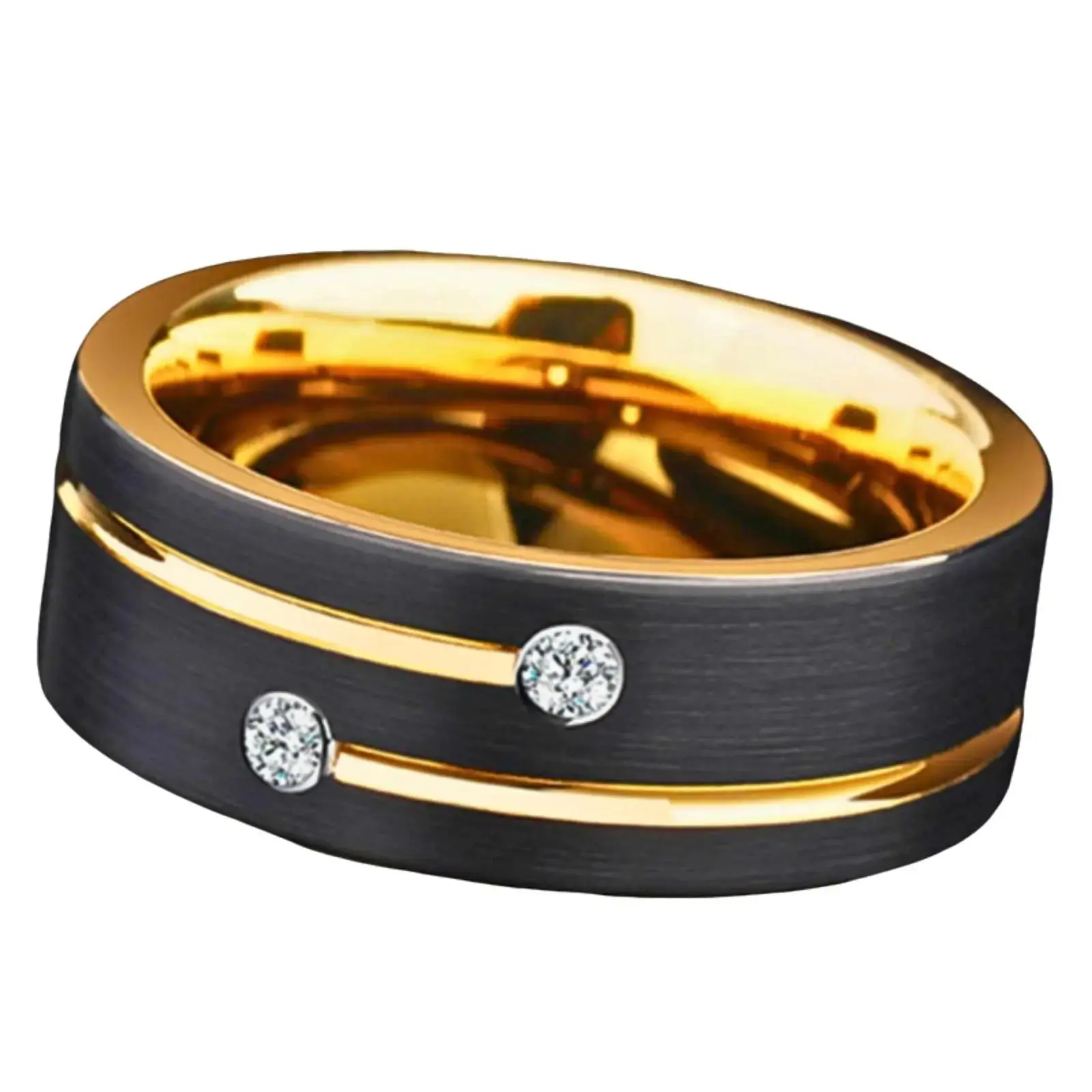 1pc Luxury Black Stainless Steel Tungsten Ring for Men with Artificial Crystal for Wedding/Engagement/Party Jewelry Gift