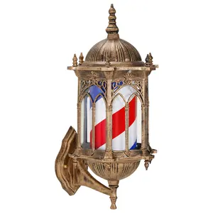 BarberPub Vintage Wall-Mounted Barber Pole with Rotating LED Light Strips, Waterproof Spinning Barbershop Sign Light L082