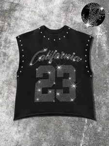 Men's Casual Graphic Vest, Sparkling Letter Print, Fitted Long Sleeve, Comfortable Skin-Friendly Fabric, Street Style for All Seasons, Vest Top