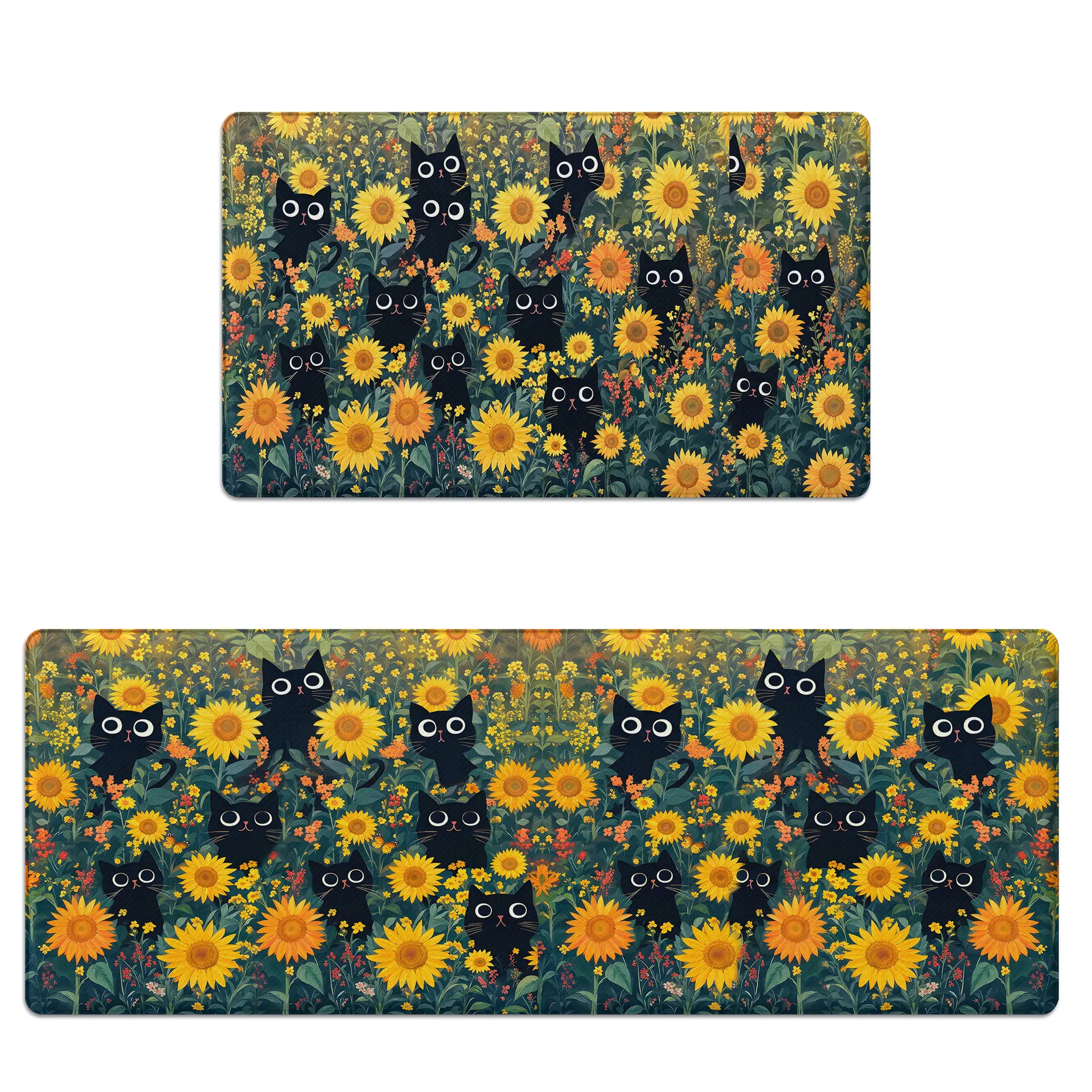 Anti Fatigue Kitchen Mats for Floor Set of 2 Vintage Farmhouse Non Slip Cushioned Kitchen Rugs Waterproof Memory Foam Kitchen Floor Mat Comfort Standing Mat for Office Desk Laundry Bar,Cat