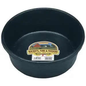 Little Giant Round Heavy-Duty Rubber Tub, 4 Qt Durable Feed Pan for Indoor & Outdoor Use, Crack-, Freeze-, Crush-Proof Container for Livestock