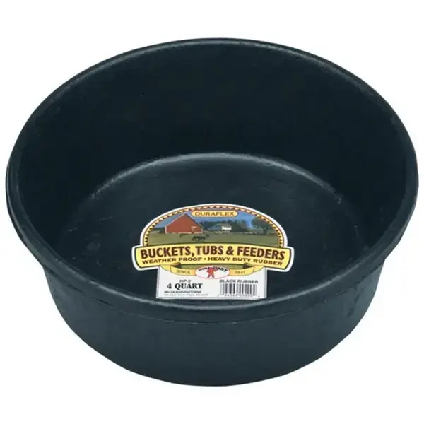 Little Giant Round Heavy-Duty Rubber Tub - 4 Qt Sturdy Durable Crush-Proof Freeze-Safe Plastic Feeding Pan Bucket for Daily Indoor & Outdoor Livestock Use, Home Supplies Horse Pig