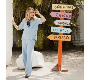 Peace Love World Petite French Terry Pullover and Ankle Pant Set