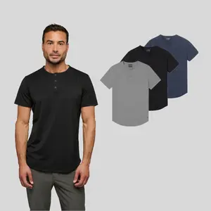 Cuts | Men's  AO Fitted Henley Shirt 3-Pack with Curve Hem | Anti-Odor Polyester Cotton Blend | Wrinkle Resistant Stretch